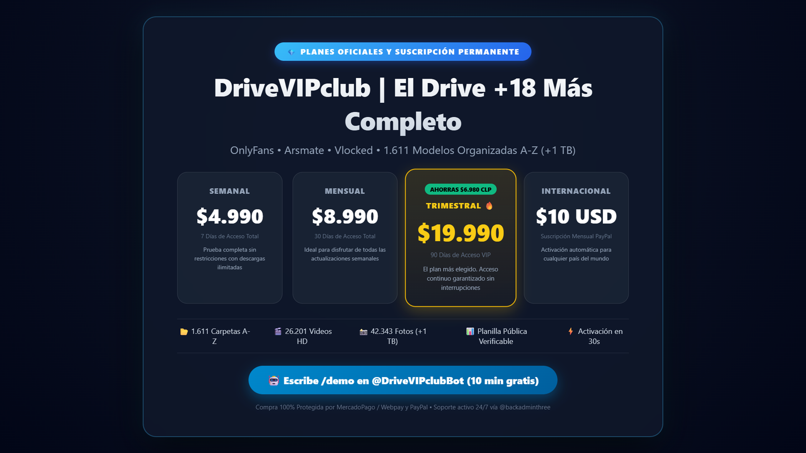 DriveVIPclub 🔞 | Planes Semanal $4.990, Mensual $8.990 (+1 TB)